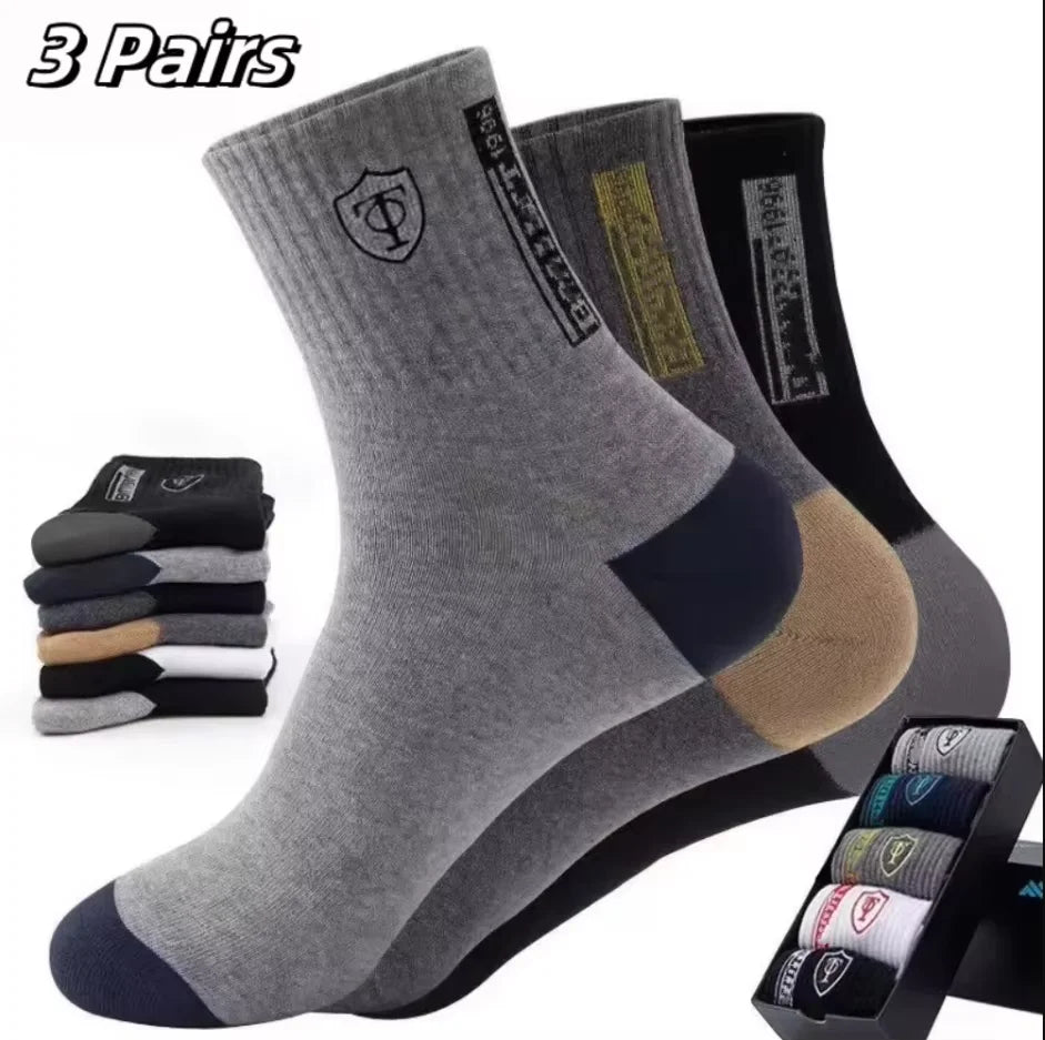 5Pairs Breathable Cotton Sports Stockings Men Bamboo Fiber Autumn and Winter Men Socks Sweat Absorption Deodorant Business Sox SuperFye 3pairs mix color / EU39-44 SuperFye