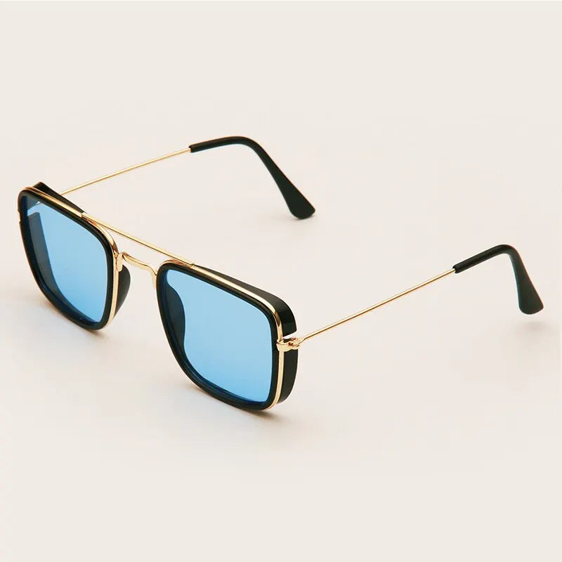 Fashion Sunglasses European and American Metal Small Square Frame Korean Version Glasses Retro Square Sunglasses UV Protection SuperFye blue SuperFye