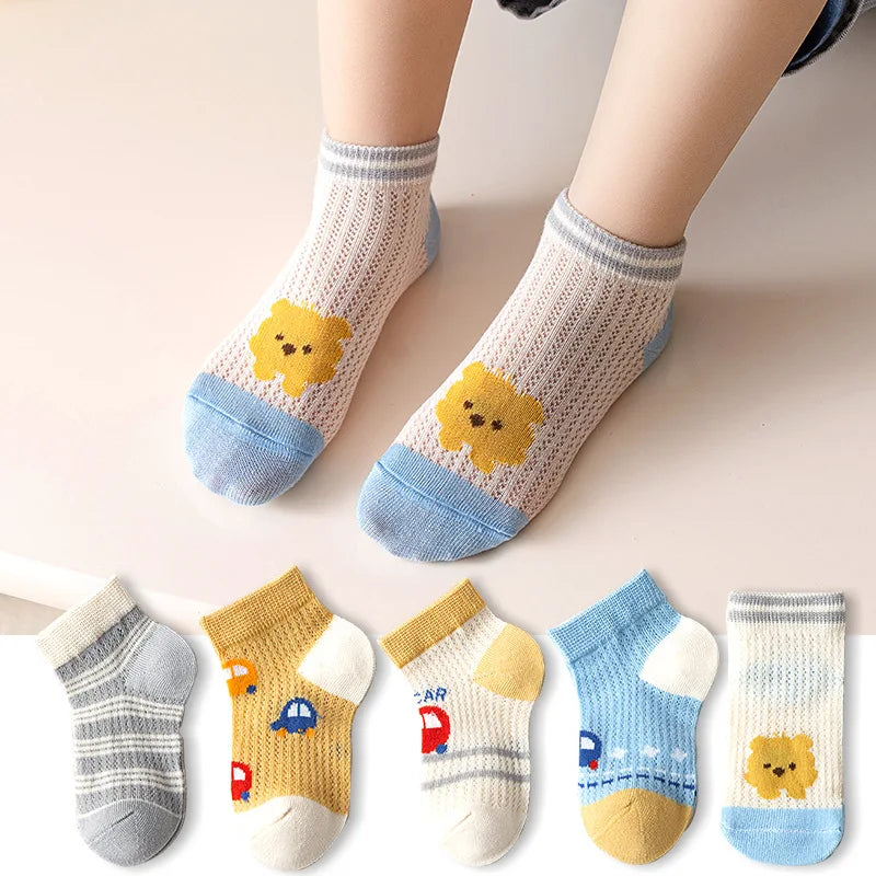 5 Pairs/Lot Children Socks Boy Girl Baby Fashion Cotton Solid Wild Soft Cozy Breathable For 1-12Y Summer Kids Casual Mesh Socks SuperFye F19902 / 9-12Years (XL) SuperFye