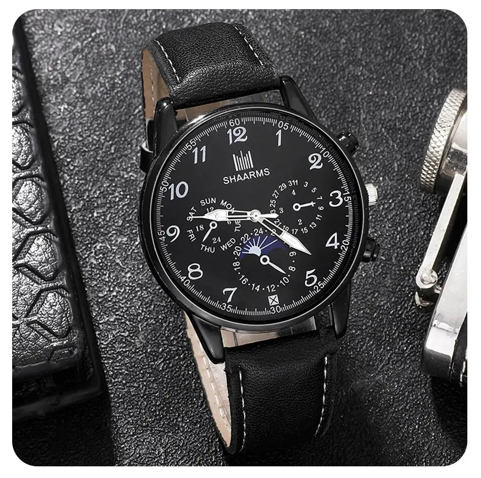 Fashion Mens Watches Wallet Glasses For Men Retro Black Bussiness Quartz Watch Male Casual Watch Relogio Masculino SuperFye Black SuperFye