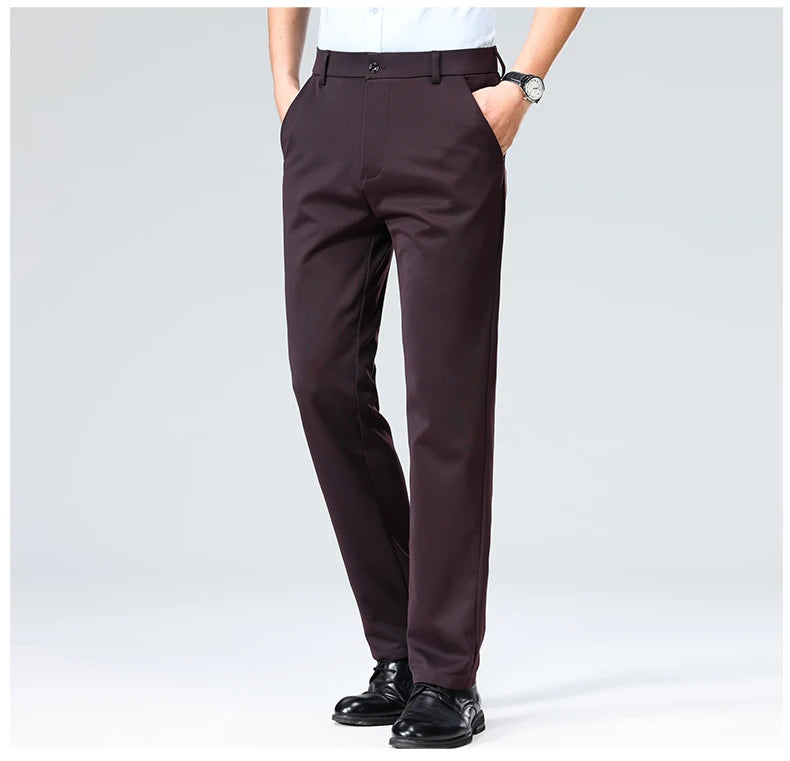 29-42 Men's Summer Thin Fashion Business Casual Suit Pants Long Pants Men's Elastic Straight Sleeve Formal Pants Plus Size 28-40