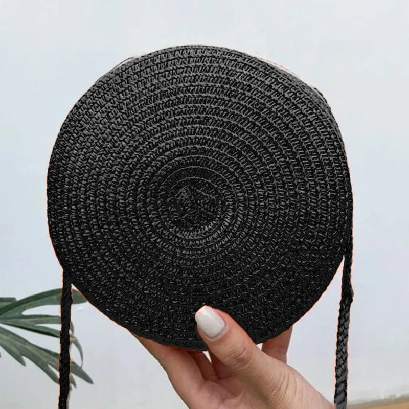 Minimalist Straw Bag Round Crossbody Purse Women Shoulder Vocation Style Handbag SuperFye orage SuperFye