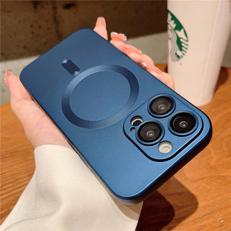 Luxury For Magsafe Wireless Charging Case For iPhone 15 11 13 12 14 Pro Max Plus Magnetic Phone Cases Lens Protector Matte Cover SuperFye Navy Blue / For iPhone 14 SuperFye