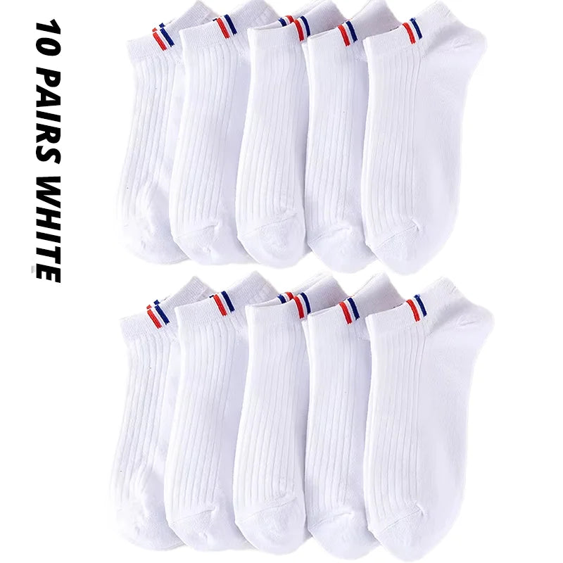 5/10/20 Pairs Of Thin Summer Blending Boat Socks Plain Color Mens Casual Socks Breathable Sweat Absorbing Calibration Socks SuperFye 10 Pairs White / ONE SIZE 38-43 SuperFye