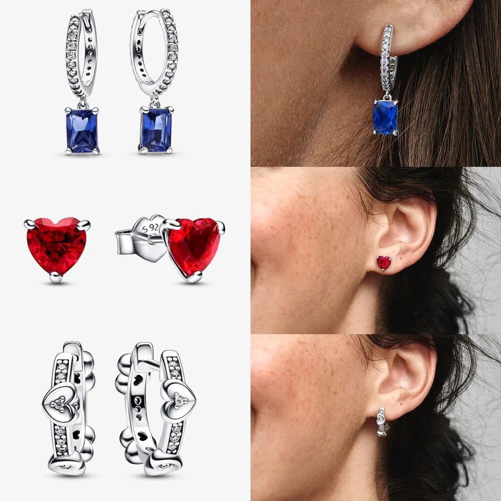 Original 925 Sterling Silver Earrings plata de ley Sparkling Love Heart Ear Studs Earrings for Women Jewelry Gifts SuperFye bue050 SuperFye