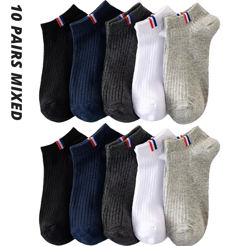 5/10/20 Pairs Of Thin Summer Blending Boat Socks Plain Color Mens Casual Socks Breathable Sweat Absorbing Calibration Socks SuperFye 10 Pairs Mixed Color / ONE SIZE 38-43 SuperFye