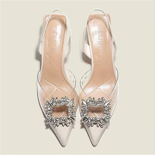 Spring and Autumn Fashion New Sexy Banquet Comfortable Crystal Transparent Solid Color Pointed Toe Women's High Heels SuperFye WHITE / 39 SuperFye