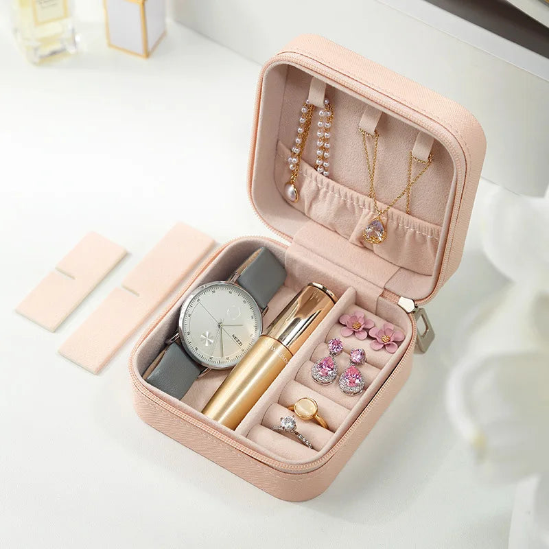 Portable Mini Jewelry Storage Box Travel Organizer Jewelry Case Leather Storage Earrings Necklace Ring Jewelry Organizer Display SuperFye White SuperFye