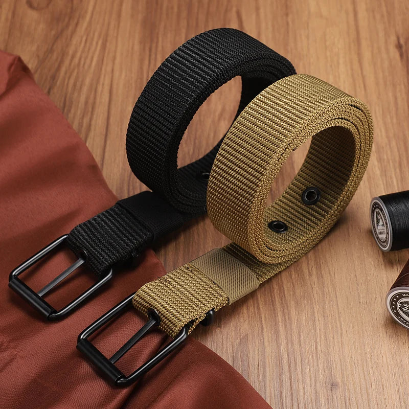 Perforated canvas belt, men's needle buckle belt, student youth Korean version, versatile jeans belt, outdoor, extende belt SuperFye Coffee / 110cm SuperFye