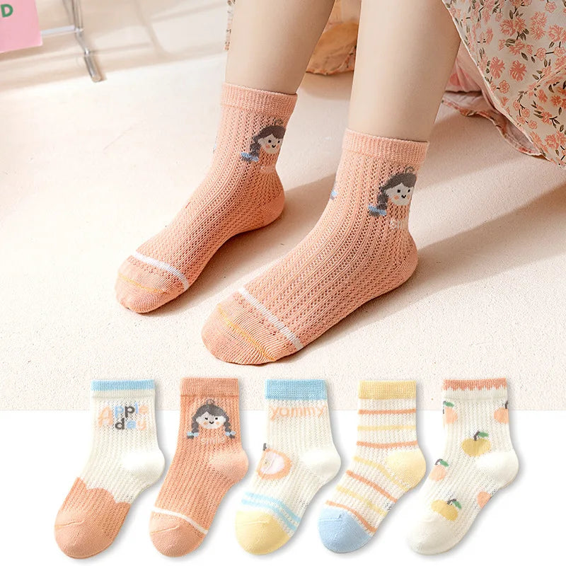 5 Pairs/Lot Children Socks Boy Girl Baby Fashion Cotton Solid Wild Soft Cozy Breathable For 1-12Y Summer Kids Casual Mesh Socks