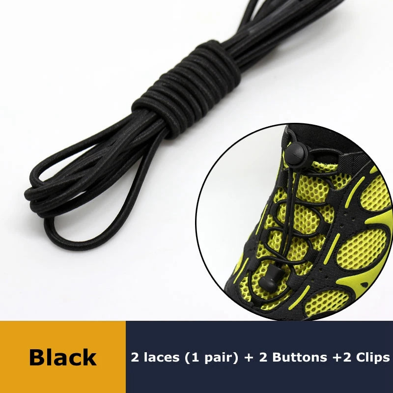 1Pair Shoelaces for Sneaker Elastic No Tie Shoe Laces Stretching Lock Lazy Laces Quick Rubber Shoelace Round Shoestrings SuperFye black SuperFye