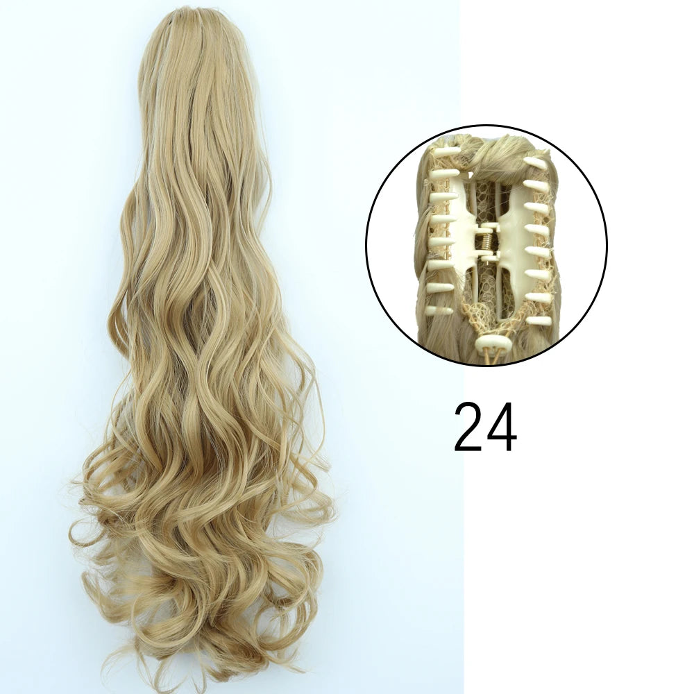 Synthetic Long Straight Claw Clip On Ponytail Hair Extensions 24Inch Heat Resistant Pony Tail Hair piece For Women Daily Party SuperFye W-24 / CHINA / 24inches-60cm SuperFye