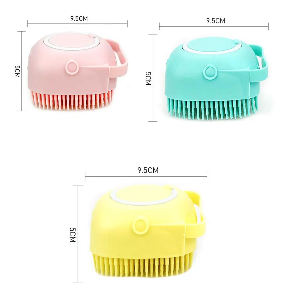 Pet Dog Shampoo Brush 2.7oz 80ml Cat Massage Comb Grooming Scrubber for Bathing Short Hair Soft Silicone Rubber SuperFye pink SuperFye