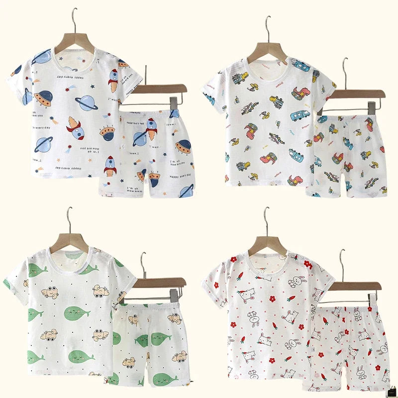 Children's Clothing Summer Short Sleeve Home Sleepwear Children Sets Kids Clothes Boy Girl T-shirt shorts Cotton Suit Baby SuperFye Style 8 / 12M SuperFye