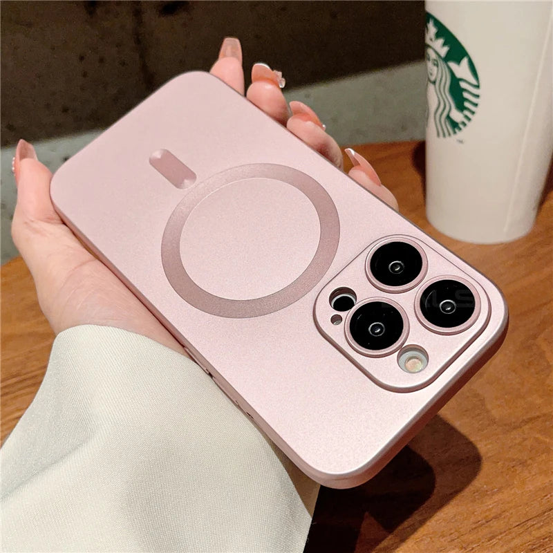 Luxury For Magsafe Wireless Charging Case For iPhone 15 11 13 12 14 Pro Max Plus Magnetic Phone Cases Lens Protector Matte Cover SuperFye Pink / For iPhone 13 SuperFye