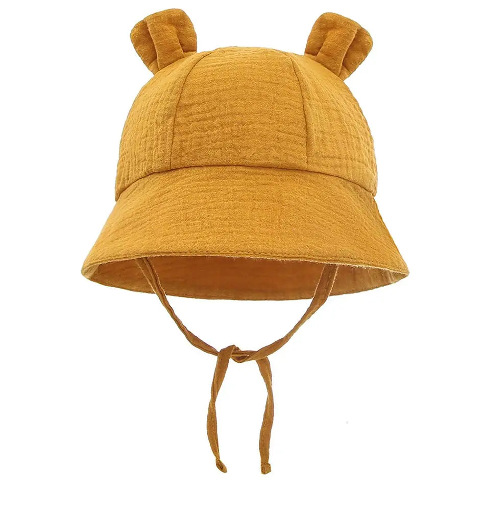 Soft Cotton Baby Sun Hat With Ears Cute Bunny Newborn Boys Girls Bucket Hat Summer Kids Toddler Panama Cap 0 to 12 Months SuperFye Light Yellow / One Size SuperFye