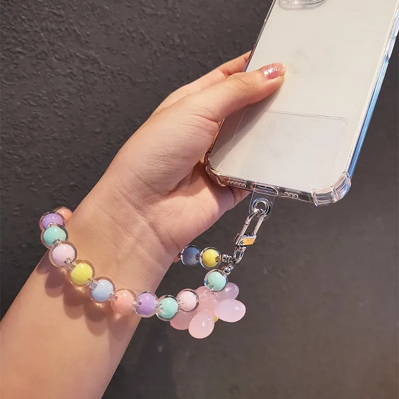 Phone Anti-lost Lanyard Key Short Wrist Pendant Colorful Macaron Round Bead Pendant Women's Hand-held Chain Mobile Phone Lanyard SuperFye 3 SuperFye