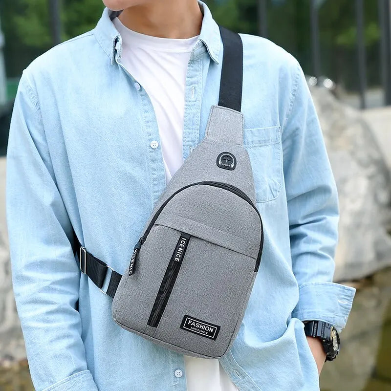 Chest Bag Fashion New Solid Color Men Chest Bag Outdoor Casual Fashion One Shoulder Crossbody Bag SuperFye grey SuperFye