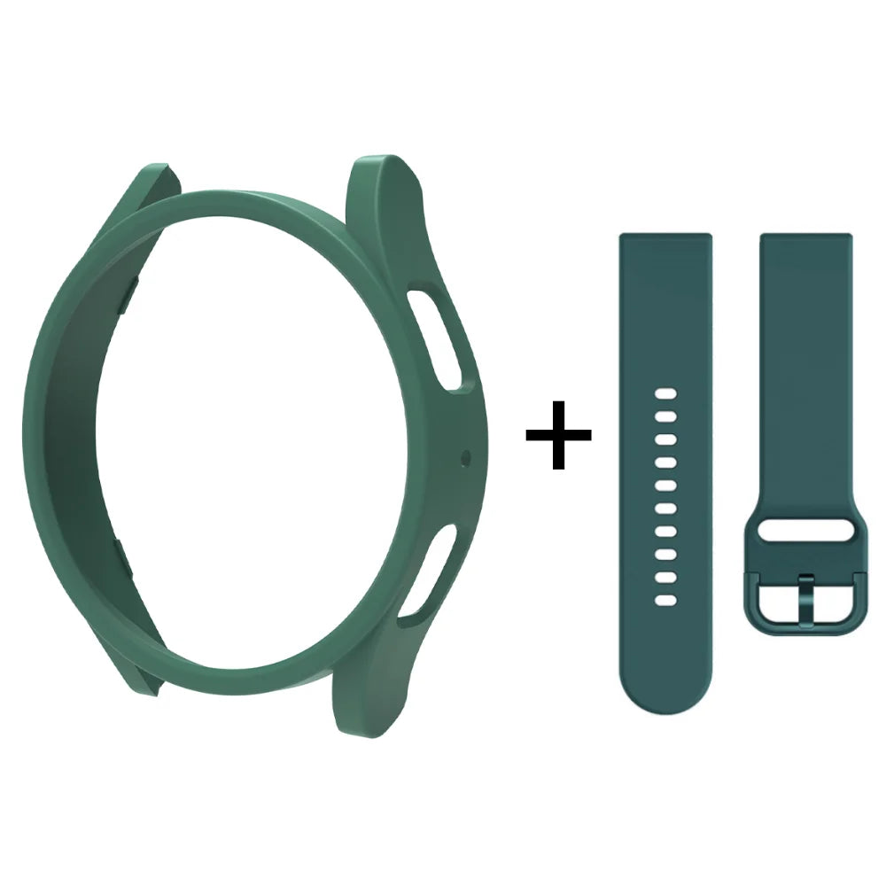 Strap+Case for Samsung Galaxy Watch 6/5/4 40mm 44mm PC Hollow Bumper for Galaxy Watch 4/6 Classic 42mm 46mm 43mm 47mm Band+Cover SuperFye Sapphire Green / Galaxy Watch 4 44mm SuperFye