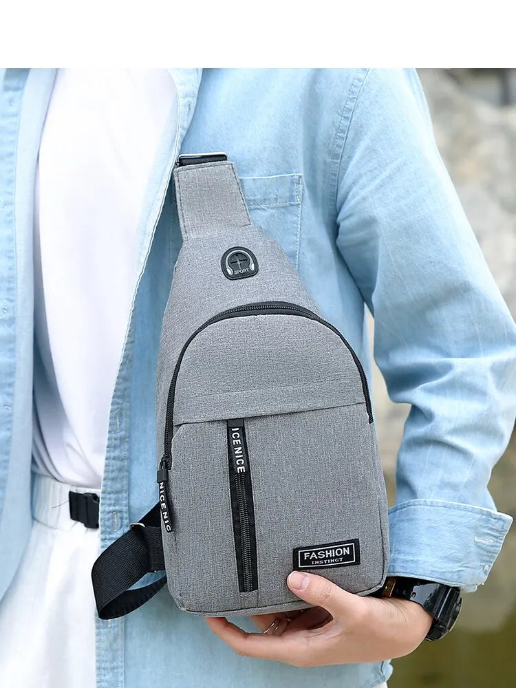 Chest Bag Fashion New Solid Color Men Chest Bag Outdoor Casual Fashion One Shoulder Crossbody Bag SuperFye grey SuperFye