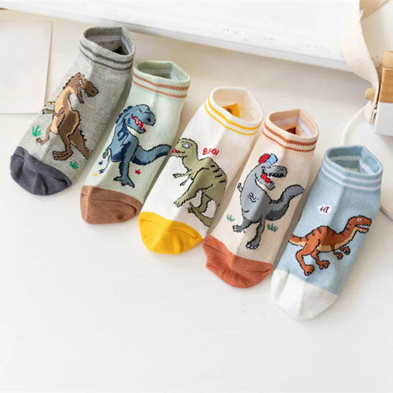 5 Pairs Boy's Dinosaur Pattern Socks Comfortable Breathable Casual Soft Kids Socks SuperFye S 1-3Y 11-14cm SuperFye