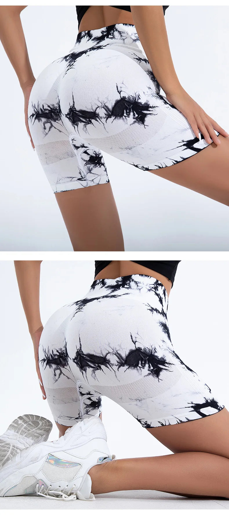 High Waist Butt Lift Shorts Women Seamless Tie Dye Shorts Gym Workout Running High Elastic Fashion Knit Slim Three Point Pants SuperFye white / L SuperFye