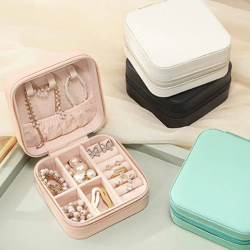 Portable Mini Jewelry Storage Box Travel Organizer Jewelry Case Leather Storage Earrings Necklace Ring Jewelry Organizer Display SuperFye White SuperFye