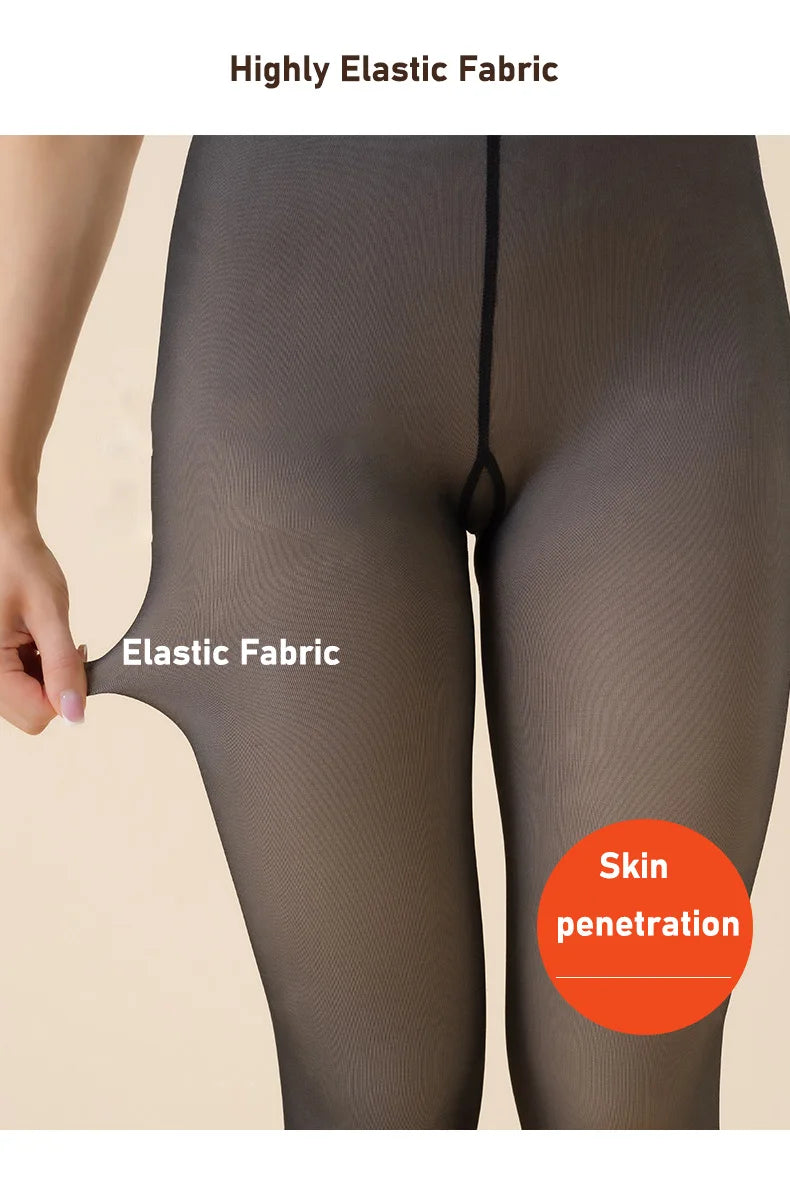 Woman Thermal Tights Sexy Translucent Fleece Leggings Pantyhose Slim Winter Warm Thick Velvet Stockings Female Streetwear Pants SuperFye Black Pantyhose-1 / Thick 220g SuperFye