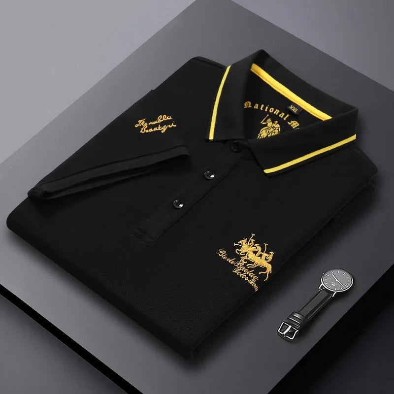 New Summer Korean Embroidered Polo Shirt Men's Luxury Top Casual Lapel Short Sleeve T-shirt Fashion Anti-wrinkle Men T Shirt SuperFye Black. / XL SuperFye