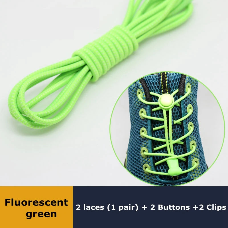 1Pair Shoelaces for Sneaker Elastic No Tie Shoe Laces Stretching Lock Lazy Laces Quick Rubber Shoelace Round Shoestrings SuperFye Fluorescent green SuperFye