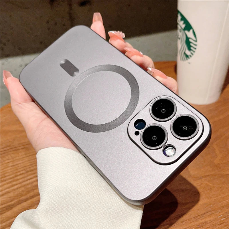 Luxury For Magsafe Wireless Charging Case For iPhone 15 11 13 12 14 Pro Max Plus Magnetic Phone Cases Lens Protector Matte Cover SuperFye Gray / For iPhone 14 ProMax SuperFye