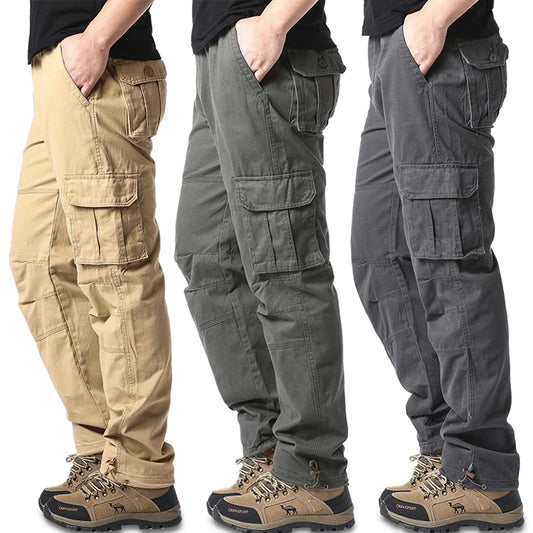 Large Pocket Loose Overalls Men's Outdoor Sports Jogging Tactical Pants Elastic Waist Pure Cotton Casual Work Pants SuperFye MST Army green / XL 70-80kg SuperFye