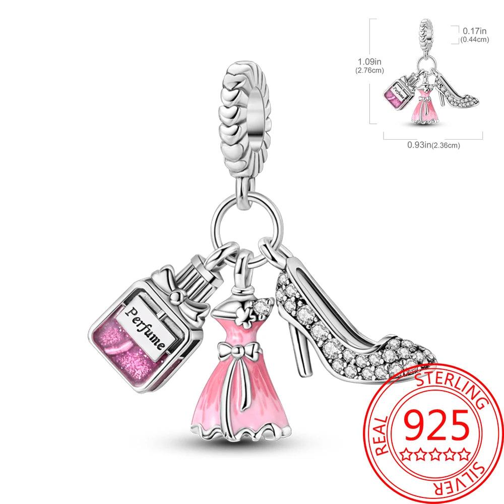 Beautiful 925 Sterling Silver Rose Gold Crown High Heels Flower Starfish Butterfly Charm Pendant Fit Brand Bracelet Jewelry Gift SuperFye KTC1194 SuperFye