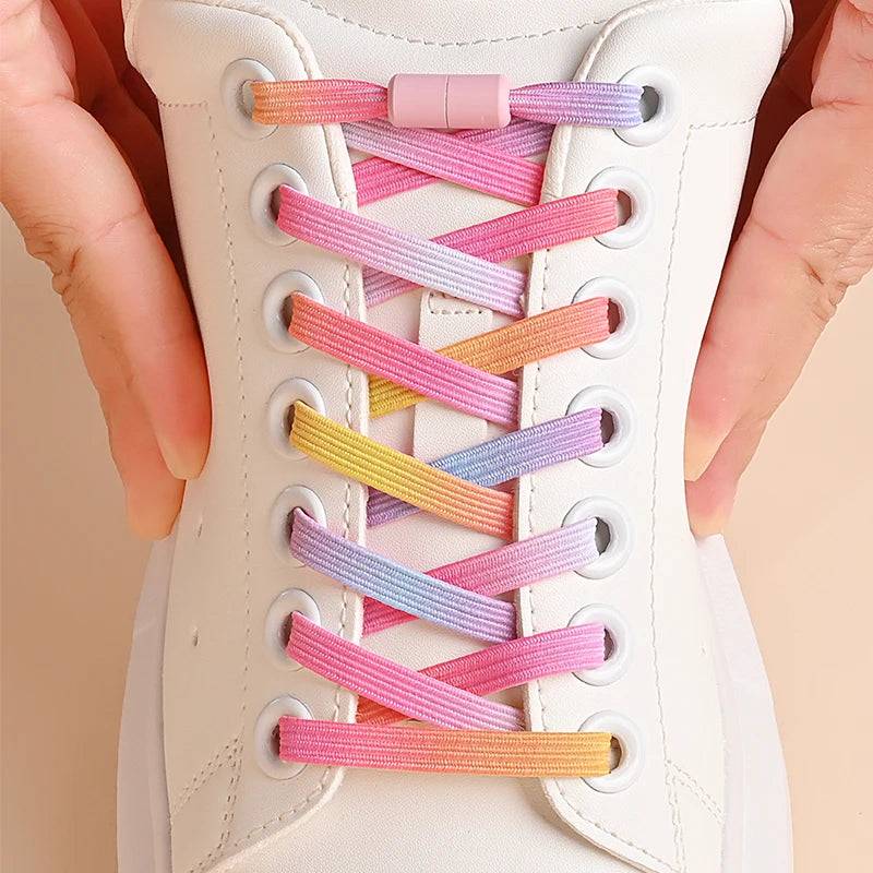 1Pair No Tie Shoe Laces Colorful Buckle Shoelaces Pearl Light Colorful Fashion Without Ties Elastic Laces Sneaker Kids Adult SuperFye Pink Rainbow SuperFye