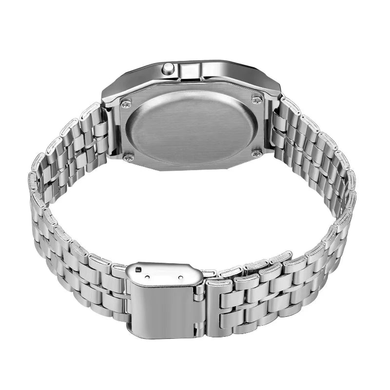 F91W Steel Strap Watches Women Watch Men Business Clock Multifunction LED Digtal Sports Wrist Watch Electronic Clock SuperFye Silvery SuperFye