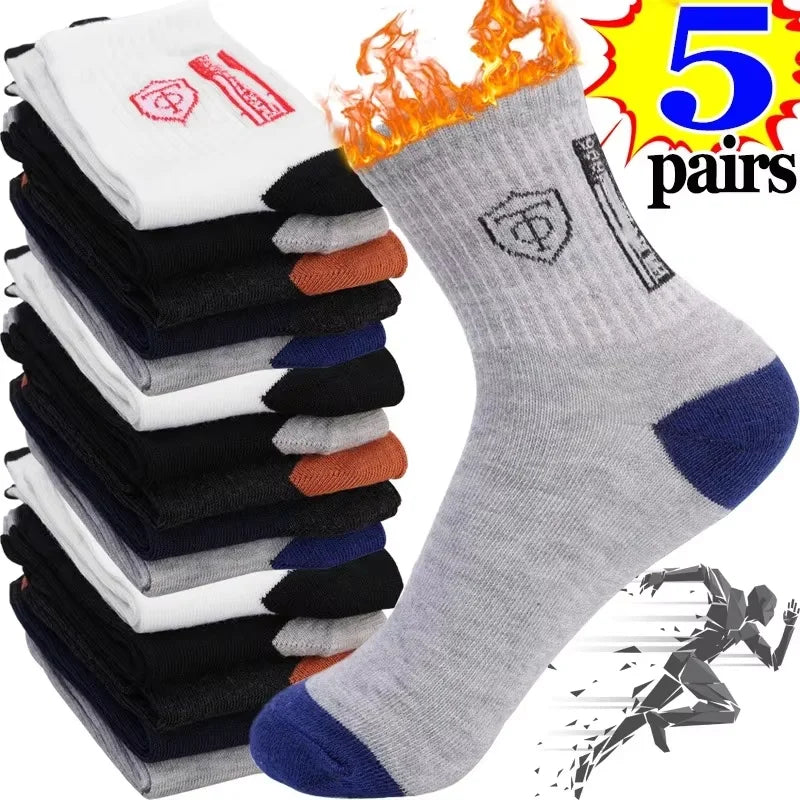 5Pairs Breathable Cotton Sports Stockings Men Bamboo Fiber Autumn and Winter Men Socks Sweat Absorption Deodorant Business Sox SuperFye Mixed color 5 pairs / EU39-44 SuperFye