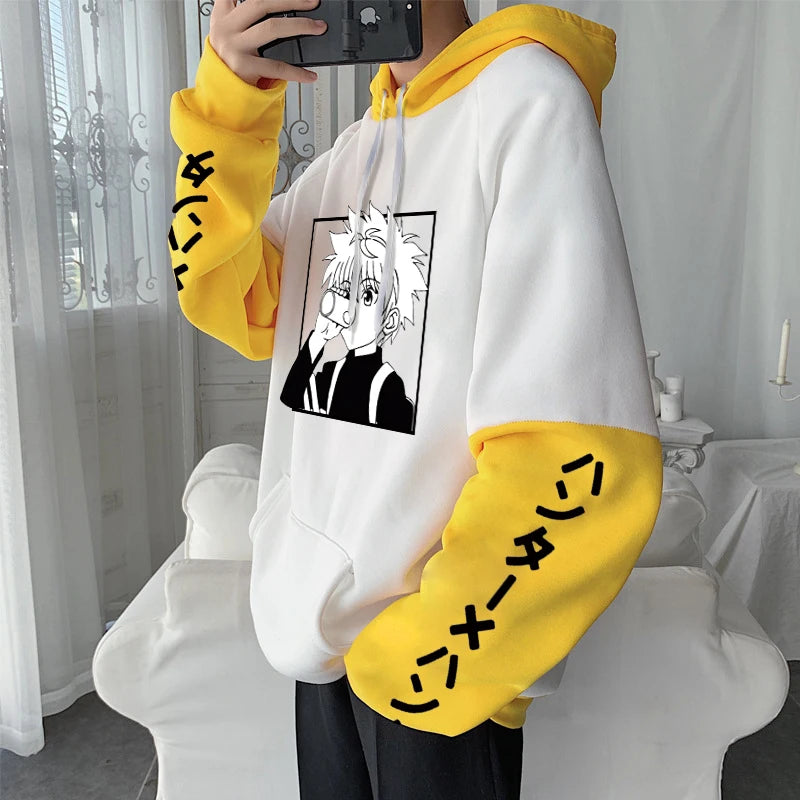 Hot Japanese Anime Hunter X Hunter Killua Zoldyck Harajuku Hoodie Men Clothing Manga HXH Graphics Oversized Patchwork Sweatshirt