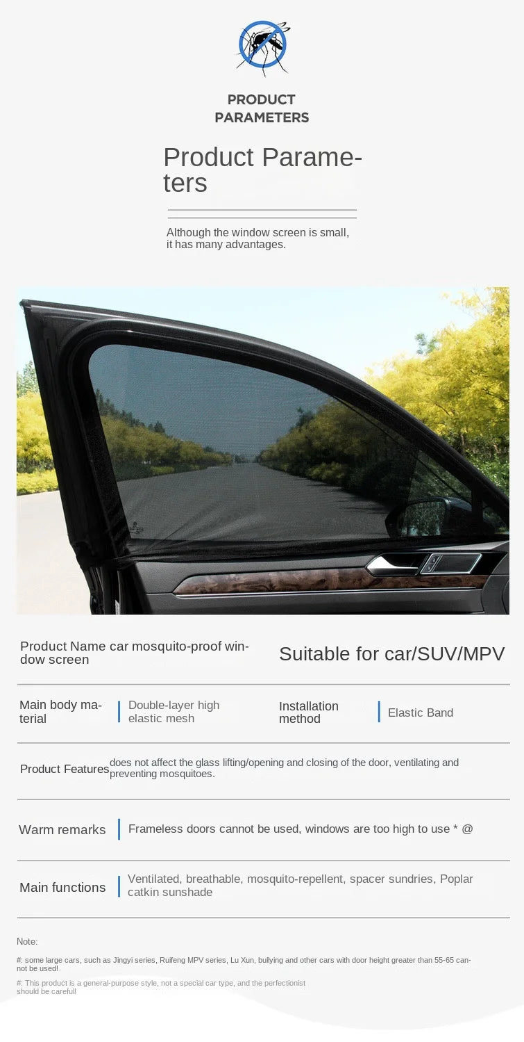 2pcs Car Rear Side Window Sunshade UV Protect Shield Mesh Prevent Mosquito Sunshine Privacy Protection Foldable Curtain SuperFye car front window 2pc SuperFye