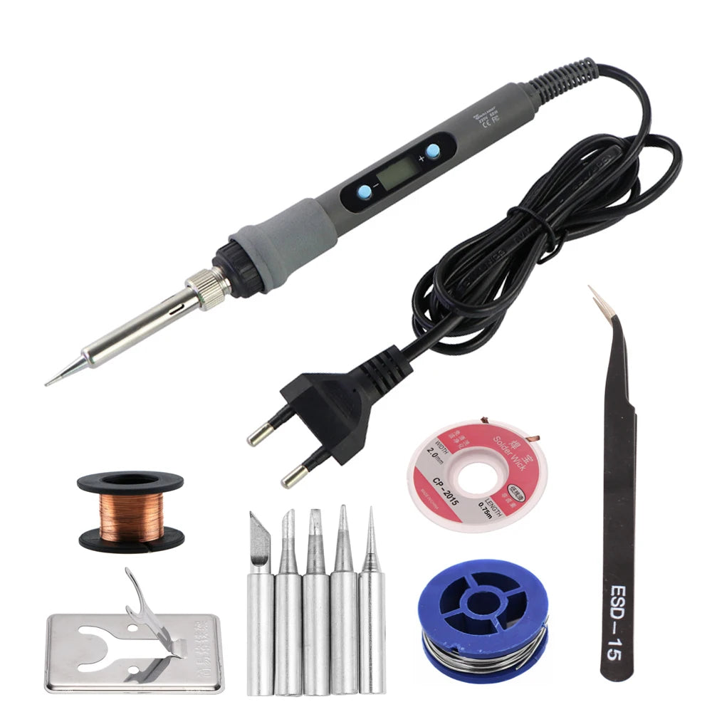 60W/80W Electric Soldering Iron Adjustable Temperature Digital Display Electronic Welding Repair Tools With Solder Tin Iron Tips SuperFye 80W Set-3 / 220V EU Plug SuperFye