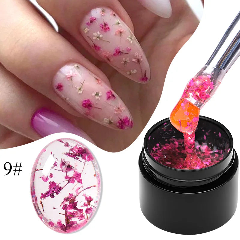 MEET ACROSS 5ml Pink Dried Flower Gel Nail Polish Natural Flower Fairy Nail Art Gel Soak Off UV LED Painting Varnishes For Nails SuperFye K0264 SuperFye