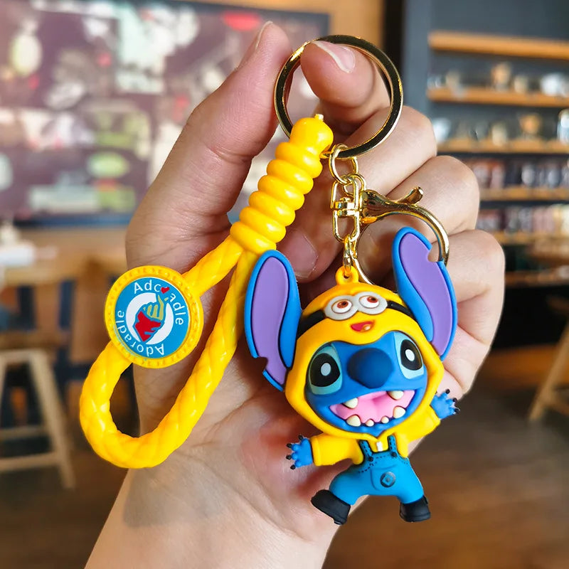 New Anime Disney Keychain Cartoon Mickey Mouse Minnie Lilo & Stitch Cute Doll Keyring Ornament Key Chain Pendant Kids Toys Gifts