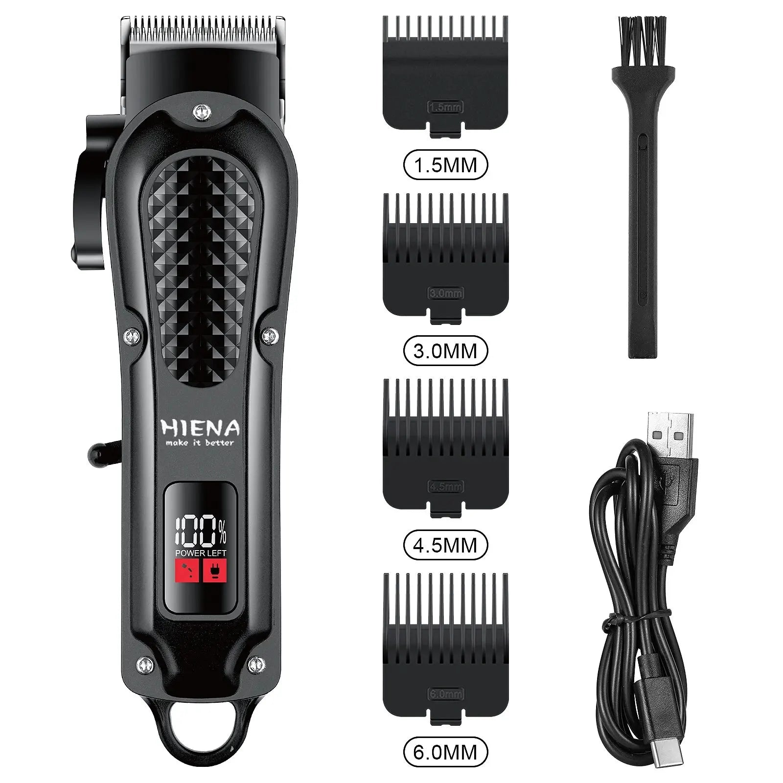 Hiena HYN-212 Electric Hair Clipper UBS Rechargeable Cordless Beard Trimmer Men Powerful Electric Hair Clipper Trimming Tool SuperFye black SuperFye