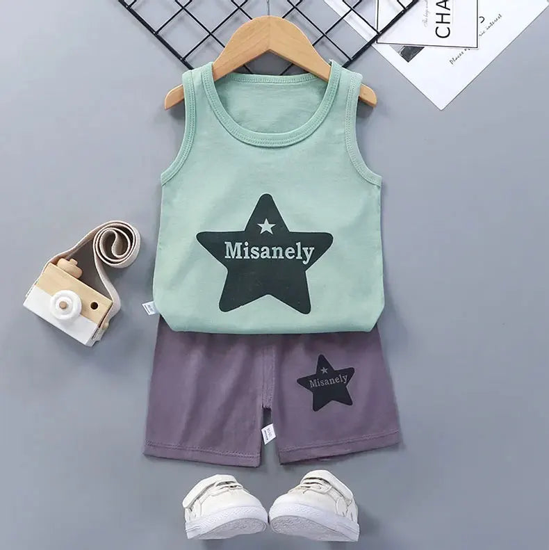 Children Sets Kids Clothes Boys Girls Vest Suit Summer Children's Clothing baby Cotton T-Shirts Shorts Tank Top Sleeveless SuperFye Style 1 / 9M SuperFye