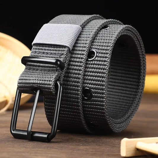 Men's Belt Porous Canvas Pin Buckle Leather Belt Outdoor Sports Belt Women's Trendy Eyelet Belt With Jeans Belt For Men Women SuperFye Coffee color / 120cm SuperFye