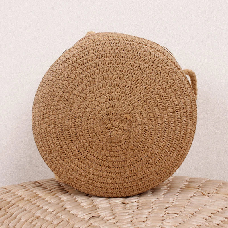 Minimalist Straw Bag Round Crossbody Purse Women Shoulder Vocation Style Handbag SuperFye orage SuperFye