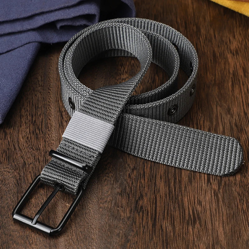 Perforated canvas belt, men's needle buckle belt, student youth Korean version, versatile jeans belt, outdoor, extende belt SuperFye Coffee / 110cm SuperFye