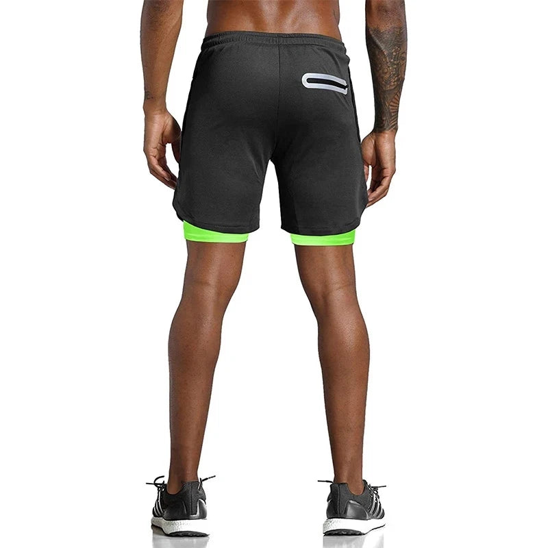 Men Sport Shorts  Sportswear Double-deck Running Shorts 2 In 1 Beach Bottoms Summer Gym Fitness Training Jogging Short Pants Men