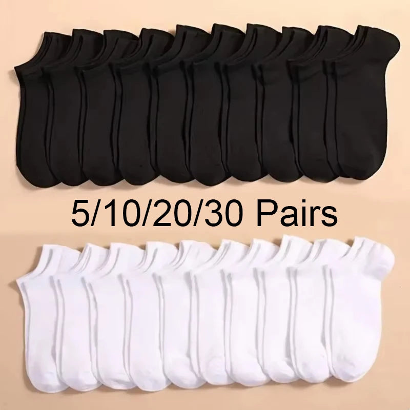 5/10/20/30 Pairs Women/Men Boat Socks Invisible Low Cut Silicone Summer No-show Ankle Socks Solid Color Casual Breathable SuperFye 10 Pairs Grey / One Size SuperFye