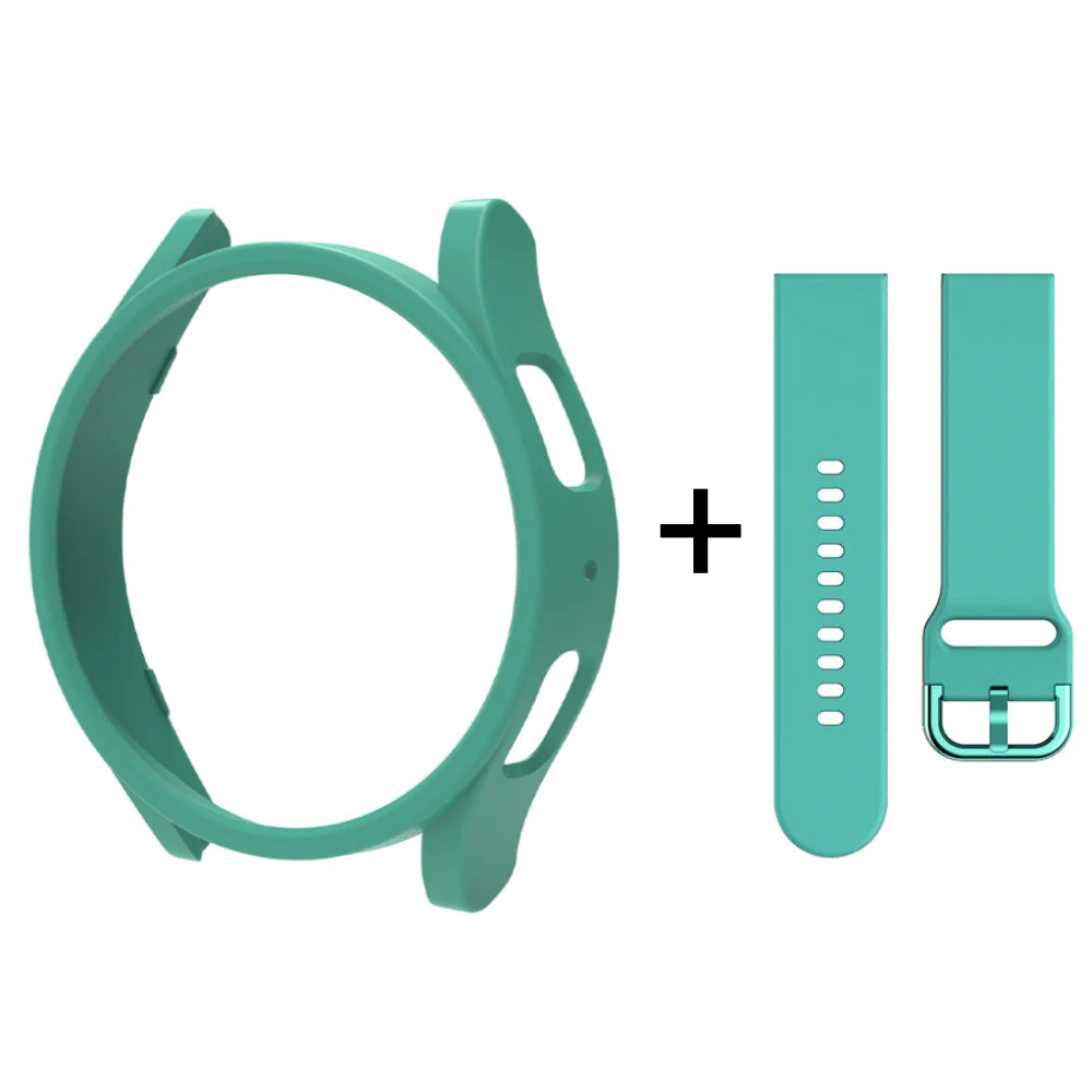 Strap+Case for Samsung Galaxy Watch 6/5/4 40mm 44mm PC Hollow Bumper for Galaxy Watch 4/6 Classic 42mm 46mm 43mm 47mm Band+Cover SuperFye Sapphire Green / Galaxy Watch 4 44mm SuperFye