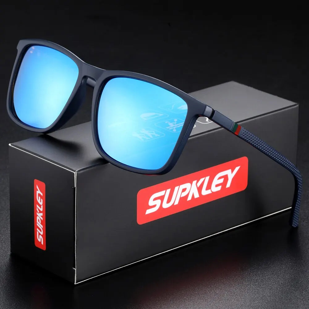 SUPKLEY Sports Sunglasses for Men Polarized Comfortable Wear Square Sun Glasses Male Light Weight Eyewear Accessory with Origina SuperFye Blue Mirror SuperFye